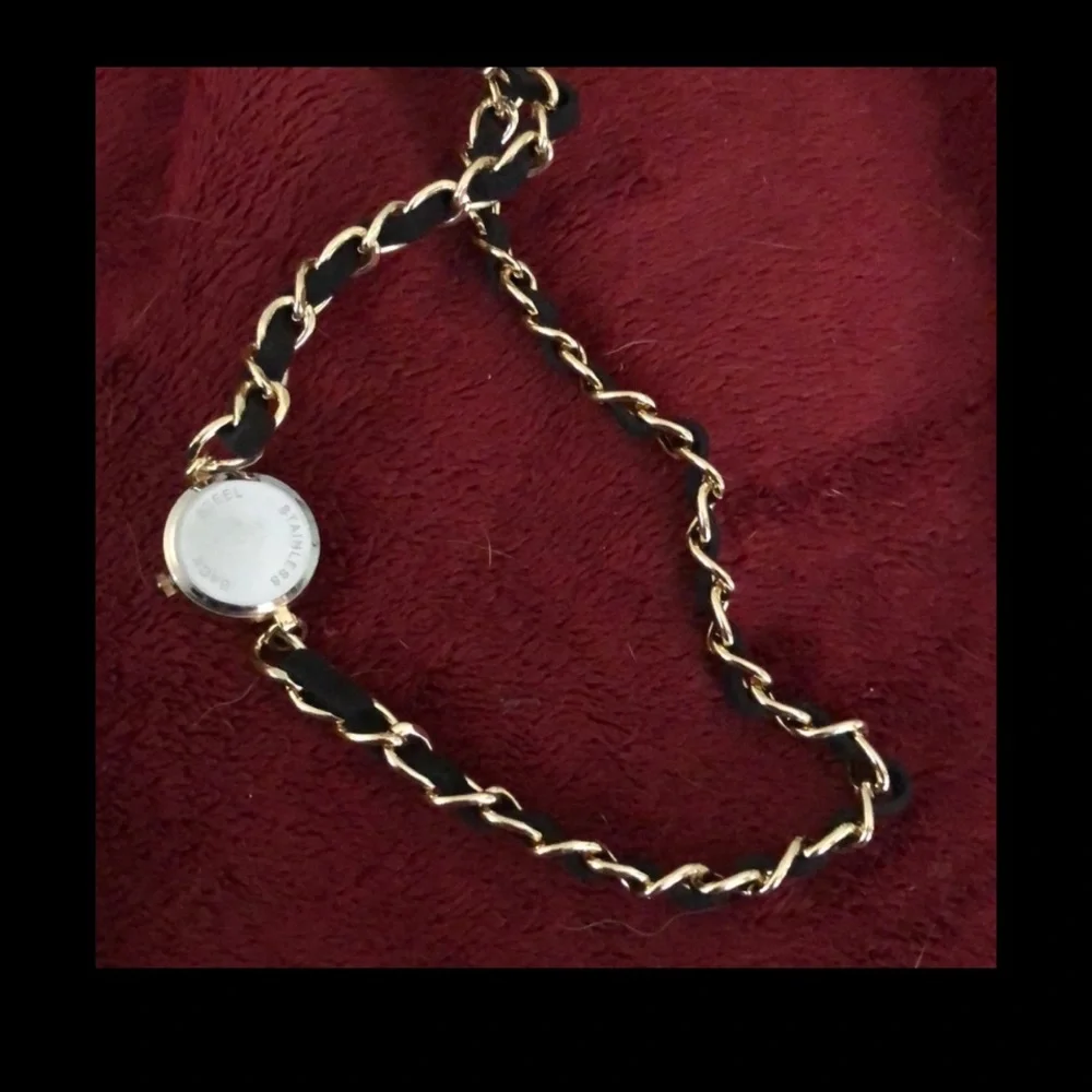 Quartz Black chain Wrap Watch gold and suede w/ lobster clasp